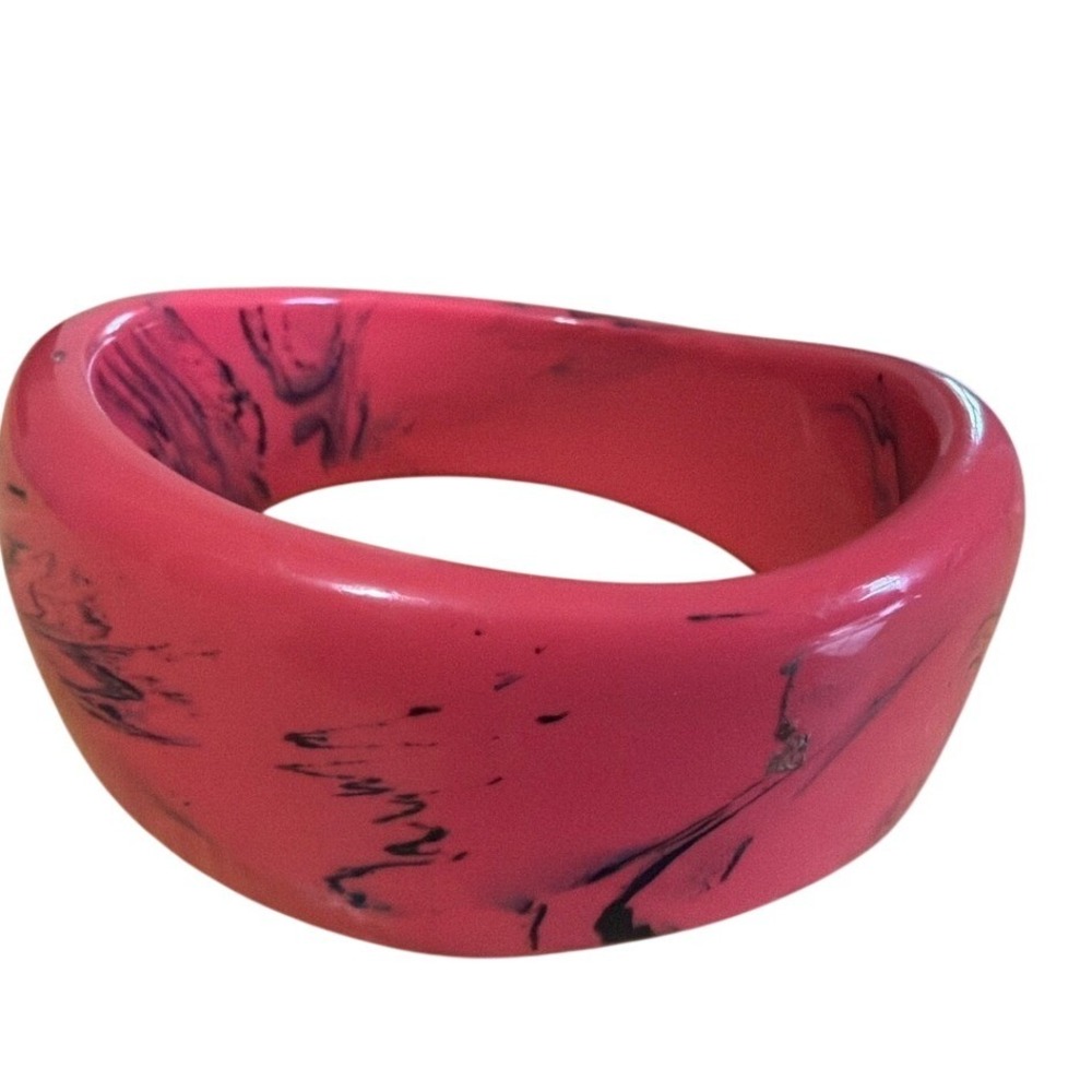 Pink‎ Black Marbled Resin Bangle Bracelet Chunky Wide Statement Cuff